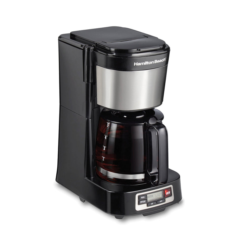 FrontFill® 5 Cup Compact Coffee Maker with Programmable Clock & Glass Carafe O8