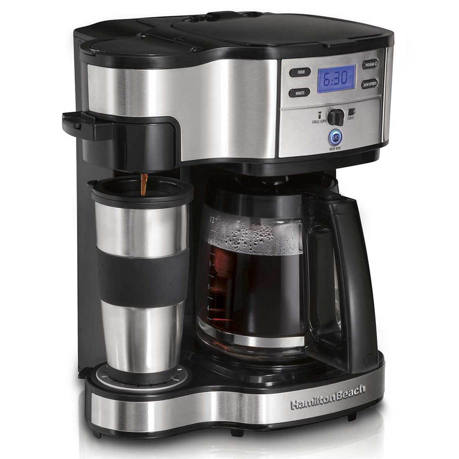 2-Way Coffee Maker, Single-Serve &12 Cup Carafe, Stainless Q1